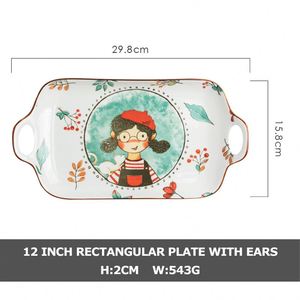 Plato de Cerámica con Diseño de Cuento de Hadas, Estilo Japonés, Plato Plano de Porcelana para Hornear con Dos Asas - Product Image 5