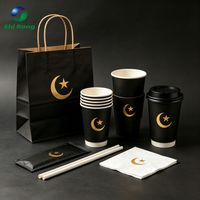 Gobelets en papier recyclables à double paroi noir mat personnalisés, impression dorée en forme de croissant de lune et d'étoile, gobelets à café jetables pour le vin, la tequila
