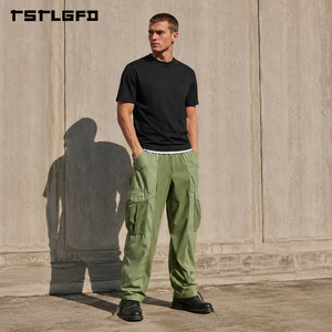 Tissu coupé-cousu en mélange coton-polyester, fermeture boutonnée, écologique, épais, à empiècements, multi-poches, style streetwear et workwear vintage - Product Image 1
