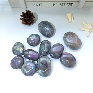 Purple Flash Labradorite Palm Stone for Meditation High Quality Crystals Healing Stone Europe Oval Polishing Crystals Crafts 1KG