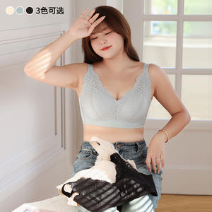 บราลูกไม้สำหรับผู้หญิงไซส์ใหญ่ Runqi รุ่น N8772 สีนู้ด แบบมีโครงเหล็กดันทรง นุ่มสบาย เหมาะสำหรับใส่นอน - Product Image 2