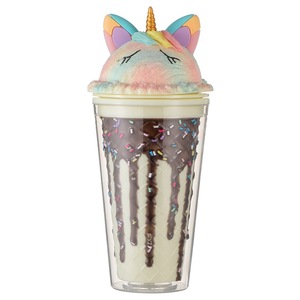 Tasse à crème glacée de style créatif Fashion Girl Heart Tasse à boire en plastique Tasses à double paroi avec couvercle et paille - Product Image 2