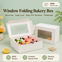 Boîte à pâtisserie pliable avec couvercle ondulé en PVC à fermeture à pression, sans colle, en papier kraft blanc, logo personnalisé OEM, emballage pour gâteaux et desserts