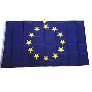 도매 100% 폴리에스터 3x5ft 재고 12 노란색 별 블루 유로 유럽 연합 (EU) 깃발 모든 국가 국기
