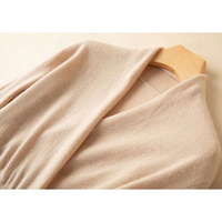 Robe en cachemire 100% pour femmes, col en V, style enveloppant, cintrée à la taille, manches longues, midi, élégante, automne-hiver, robe swing