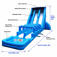 Toboggan aquatique gonflable commercial de 35 pieds avec double piste de course, en PVC, pour parc aquatique et location