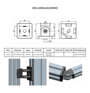 345.1200A.01 ملحقات قطاع الألومنيوم 30*45 وصلة مركزية عالمية - Product Image 4