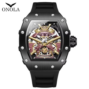 Montre mécanique automatique carrée évidée Drioshipping, noire, étanche, avec bracelet en silicone et lumière nocturne, vente en gros, OEM - Product Image 6