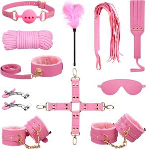 11 pièces adulte BDSM Bondage Gear Kit fétiche menottes <span class=keywords><strong>cheville</strong></span> manchette collier bandeau fouet corde mamelon pinces pagaie Gag contraintes - Product Image 1