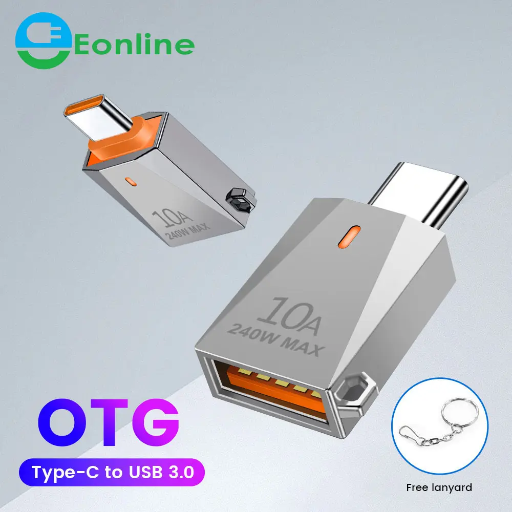 Eonline 10A 240W สูงสุด OTG อะแดปเตอร์ประเภท C ไปยัง USB เครื่องอ่านการ์ด3.0พร้อมไฟสำหรับ MacBook Xiaomi Samsung S20 poco USB-C OTG หญิง C