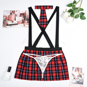 ชุดชั้นในลูกไม้ปักลายคอสเพลย์ขายดี พร้อมกระโปรงลายสก็อต เซ็กซี่วาบหวิว ซีทรูบางเบา - Product Image 6