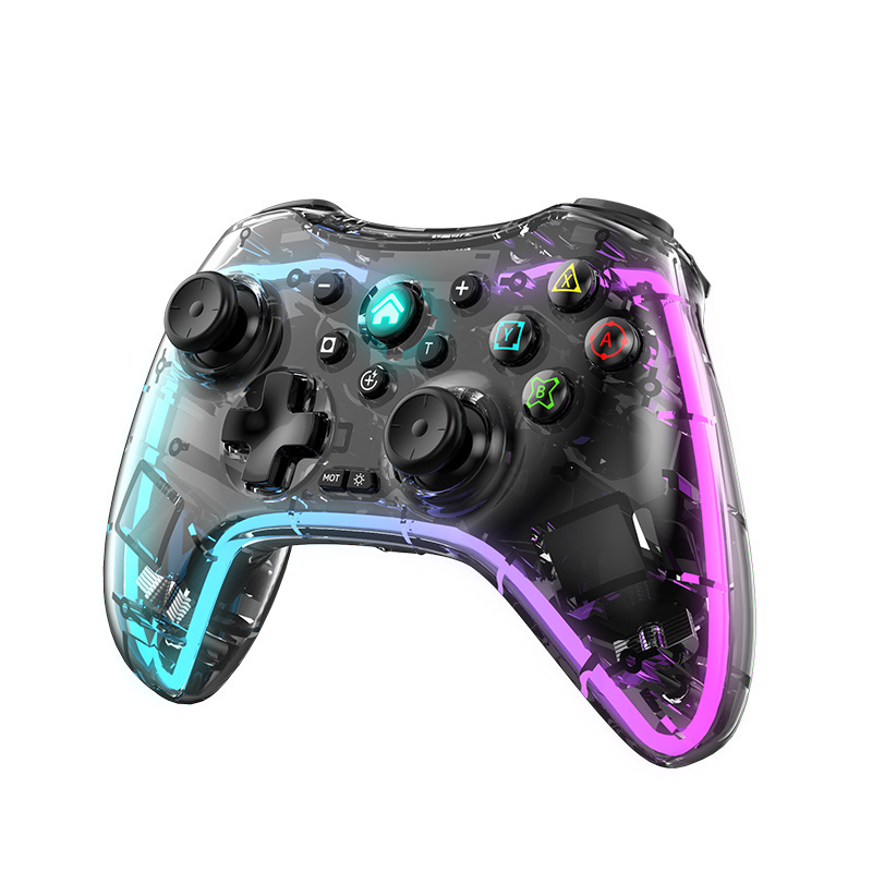 Manette de jeu RGB sans fil pour Switch PS3 PS4 Android PC Manette de jeu en cristal transparent pour NS Switch Contrôleur rechargeable