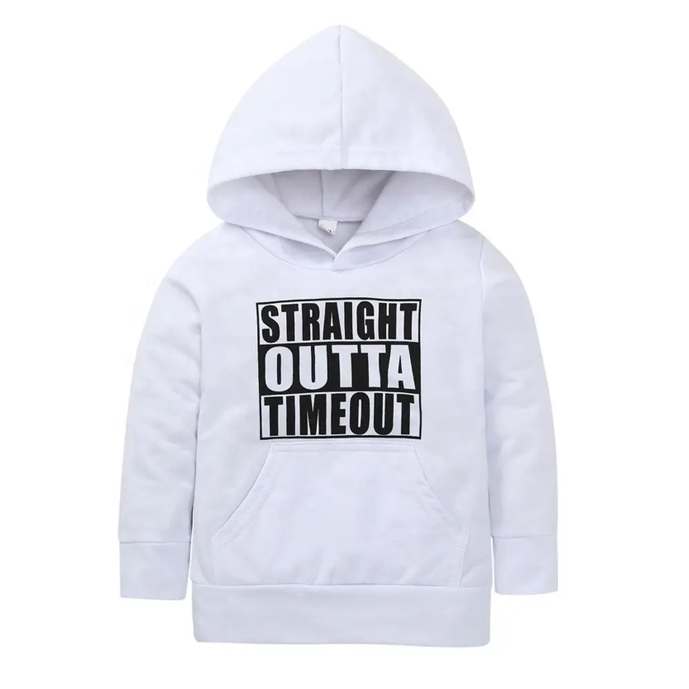 Factory custom wholesale french terry letter printed white pullover kids custom hoodies