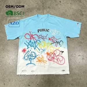Fabricante de Camisetas de Marca Privada, Camiseta Holgada con Estampado Serigrafiado Personalizado, Estilo Urbano, Graffiti, Degradado de Color para Hombre - Product Image 1