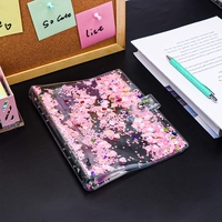 Protège-cahier A5 A6 A7 avec règle, couverture de planificateur en PVC pailleté, coque de carnet rechargeable scintillante, 6 anneaux ronds, classeur de budget