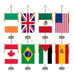 Dekorasi meja kantor sesuai ukuran negara dunia bendera baja nirkarat tiang besar ditinggikan pemegang bendera nasional