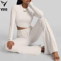 Nouvelle Collection 2026 : Ensemble Sportif Deux Pièces – Crop Top Manches Longues Col Rond et Legging Évasé Taille Haute – Idéal Gym, Pilates, Yoga
