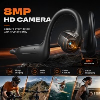 Casque Sportif Ouvert à Porter autour du Cou avec Caméra 8MP, Commande Vocale IA, Appels Audio/Vidéo en Temps Réel, Traduction, Résistant à la Transpiration et Enregistrement