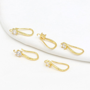 Ganchos para pendientes de oro de 18 quilates con circonita, componentes para joyería DIY, tono plata y oro - Product Image 4