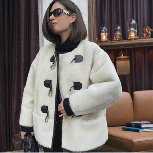 Women Teddy Coat Faux Fur Sherpa Outerwear Round Neck Button Front Long Sleeve Autumn <b>Winter</b> - Product Image 3