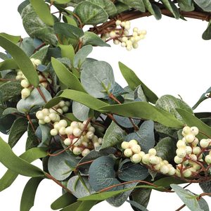 Artificial Eucalyptus <b>Wreath</b> 50cm Soft PVC Home Decor Doorway Hanging Green Leaves White Berries Spring <b>Summer</b> Garden Decoration - Product Image 3