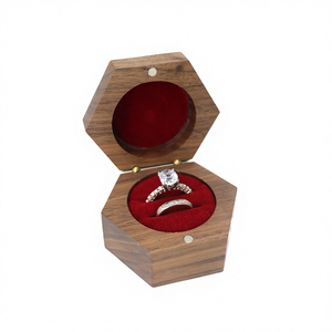 Hexagon Wooden Jewelry Box with Velvet Lining for <b>Rings</b> 4cm Diameter Elegant <b>Storage</b> Case - Product Image 4