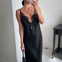 Robes longues chic dos nu 2026 à col en V pour l'été, sans manches, en dentelle et satin, sexy, pour soirée en boîte de nuit, anniversaire, pour femmes