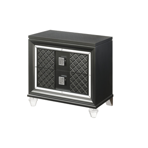 Comodino Sawyer con finitura grigio metallizzato, design trapuntato e piedini in cristallo - Product Image 1