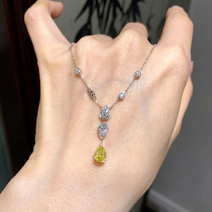Collier pendentif goutte d'eau en diamant jaune taille poire, collier ras-du-cou multi-gouttes taille poire, pendentif fantaisie en diamant jaune et blanc en forme de larme, cadeau raffiné - Product Image 3