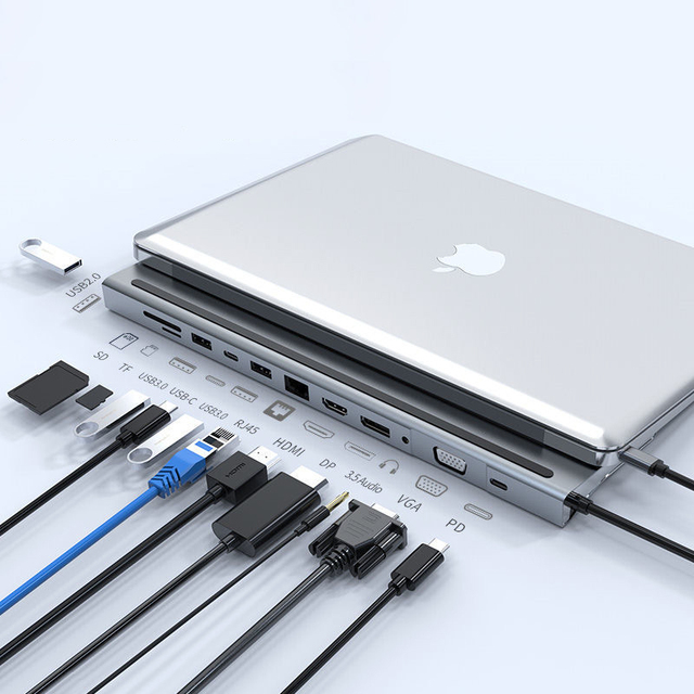 12 in 1 Usb C Hub Phone Laptop Docking Station With Dual 4K HD DP VGA Triple Display Ethernet Audio USB 3.0 Charger Hub