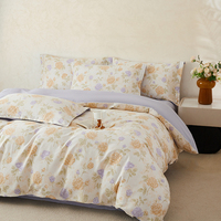 Parure de lit florale haut de gamme sur mesure 100 % coton toutes saisons 4 pièces : housse de couette, drap plat, taies d'oreiller pour chambre d'hôtes ou location