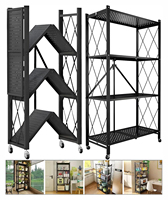 Étagère métallique pliable à 4 niveaux pour cuisine et garage avec roulettes, épaisseur 1,5 mm, rangement multifonctionnel pour épices et outils, design moderne