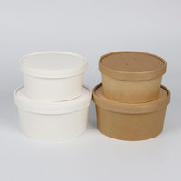 Biodegradável food grade forrada descartável saladeira com tampa 500ml 750 1000 1100 1200 1300ml saladeira kraft papelão branco