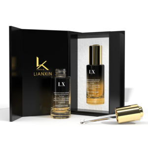 Flacon compte-gouttes en verre givré personnalisé de 30 ml (1 oz) avec bouton-poussoir et épaule plate, vide, pour sérum cosmétique, avec boîte - Product Image 1