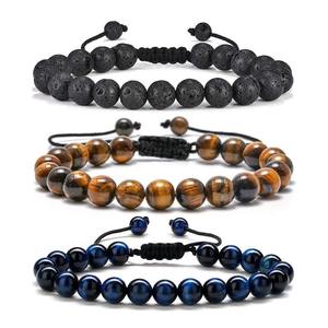 Ensemble <span class=keywords><strong>de</strong></span> bracelets en perles d'<span class=keywords><strong>oeil</strong></span> <span class=keywords><strong>de</strong></span> <span class=keywords><strong>tigre</strong></span> et <span class=keywords><strong>de</strong></span> pierre <span class=keywords><strong>de</strong></span> lave réglables faits à la main bijoux d'huiles essentielles pour cadeau <span class=keywords><strong>de</strong></span> couple - Product Image 2