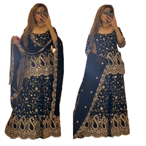 ผ้าคลุมไหล่แม็กซี่สำหรับงานปาร์ตี้และงานแต่งงาน ผ้าไหมชีนอนแท้ สีดำ แฟชั่นปากีสถาน สำหรับผู้หญิง ผ้าสองด้าน แห้งเร็ว ไม่ยับ - Product Image 4