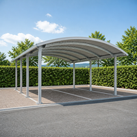 Abri de voiture incurvé pour 3 véhicules, abri de jardin gris clair avec structure galvanisée pour villa et jardin
