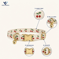 Collier pour chat imprimé cerises avec clochette et boucle dorée, collier réglable pour chaton avec laisse pour petits chats, collier pour animaux de compagnie à motif de fruits