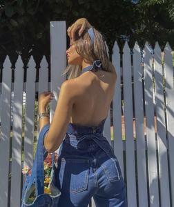 New Sleeveless Ladies Open Back Halter <strong>Dungarees</strong> Denim Jumpsuit One Pieces <strong>Women</strong> Casual Jean Clothing - Product Image 3