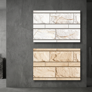 Azulejos de pared de cerámica India esmaltados de elevación Exterior de diseñador de ladrillo lineal de uso doméstico hecho a mano 300x450mm 30x45cm 12x18 pulgadas Stock - Product Image 3