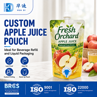 Pochettes personnalisées pour jus de pomme 1000 ml avec bec verseur et robinet de fond pour recharges de boissons aux fruits