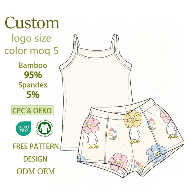 Premium Products 2026 Trending Teen Girls Suits Rib Customization  Short  95% Bamboo Viscose Clothing