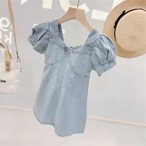 Heißer Verkauf neuer innovativer Stil langlebige Qualität Sommer U-Ausschnitt Puff ärmel Mädchen Jeans kleid