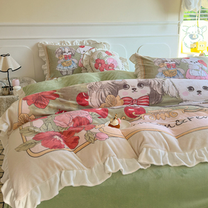 Cartoon Lolita stile digitale stampato in velluto latte copripiumino doppio federe Sabanas lenzuola ragazze bambini 4 pz Set biancheria da letto - Product Image 3