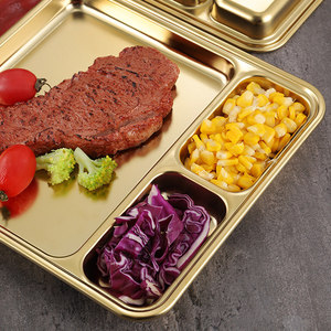 Plateau de service multi-compartiments en acier inoxydable 304 plaqué or, qualité alimentaire, pour grillades et sauces. - Product Image 2