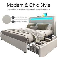 Lit de rangement de luxe moderne avec 4 grands tiroirs en métal Conception facile à assembler pour chambre à coucher ou hôtel avec grand espace de rangement