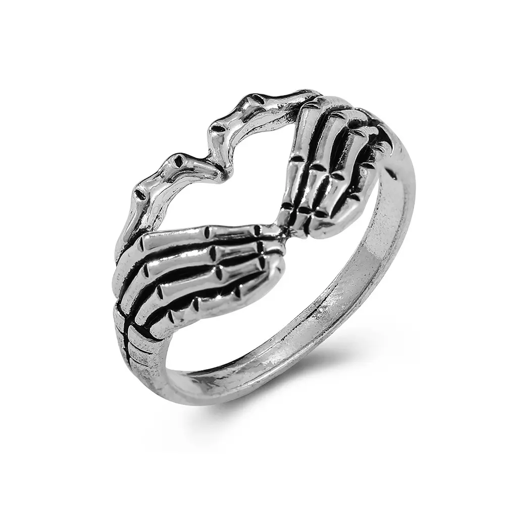 Herstellung liefern Retro Schädel Hand herzförmigen Ring Steampunk für Hip-Hop Männer Frauen Party Ring Schmuck Geschenke