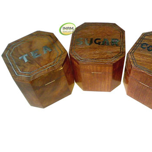 3 in 1 Beautiful and Decorative Handmade <b>Tea</b>, Coffee and Sugar Wooden <b>Box</b> with Brass Inlay Work - Product Image 1