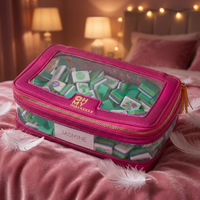 Sac de rangement de luxe portable pour Mahjong et Poker, en PVC transparent, style américain, avec fermeture éclair et poignée à franges, durable, pour le divertissement