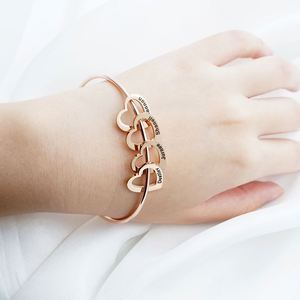 Pulsera de Acero Personalizada con Letras Grabadas, Abalorios de Amor, Set Rosa, Brazaletes de Oro de 18K para Mujer, Joyería - Product Image 4